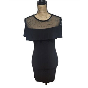 Mesh sheer top poncho body con fitted forever 21 mini dress in black, size s